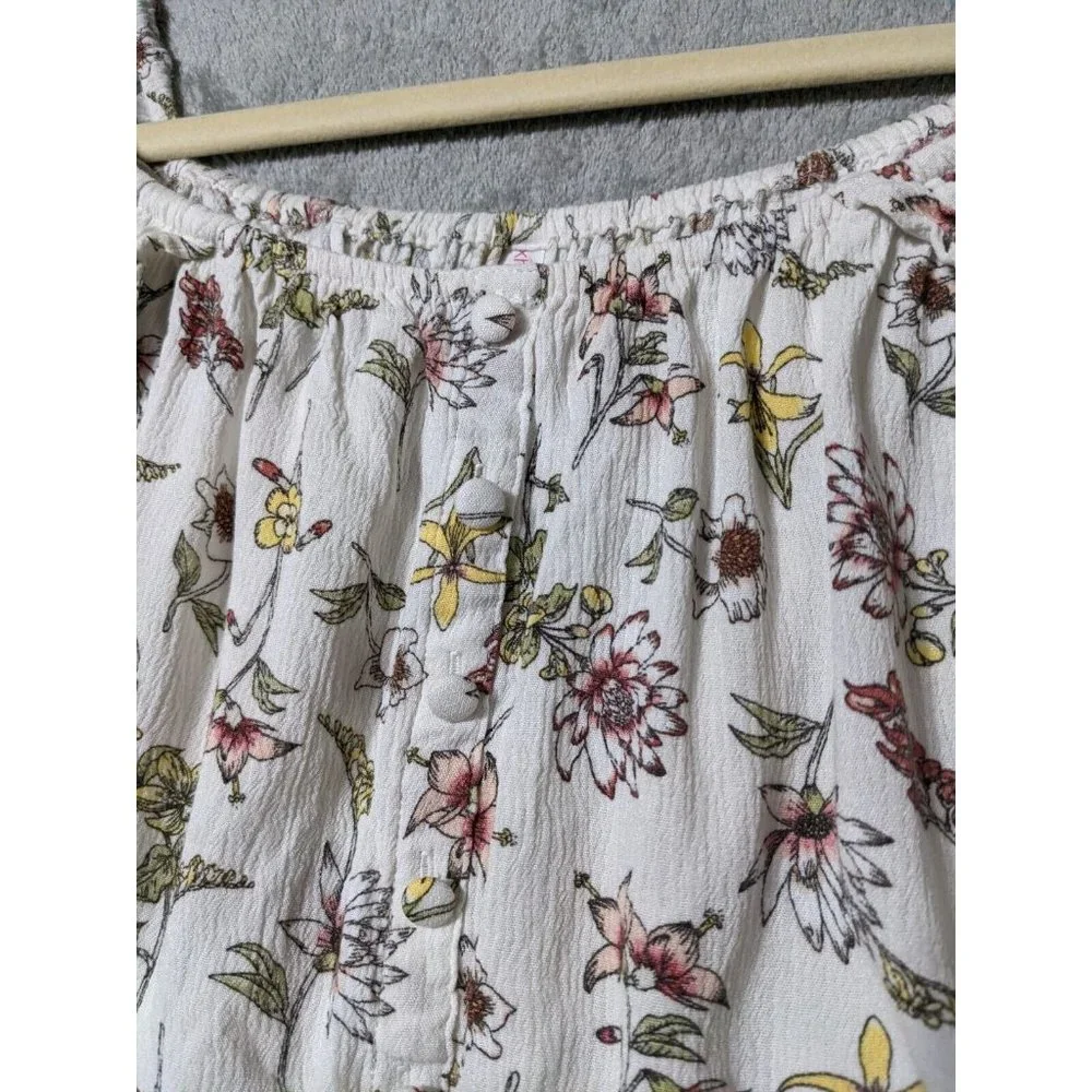 🍑XHILARATION Women 100% Rayon Knit Top Cropped Floral Multicolor MEDIUM (8-10) - Picture 11 of 11